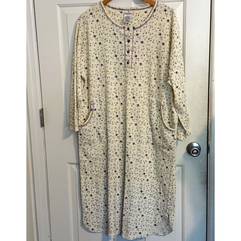 Secret Treasures Cottage Grandma Knit Nightgown dress Pockets 1X Plus ivory